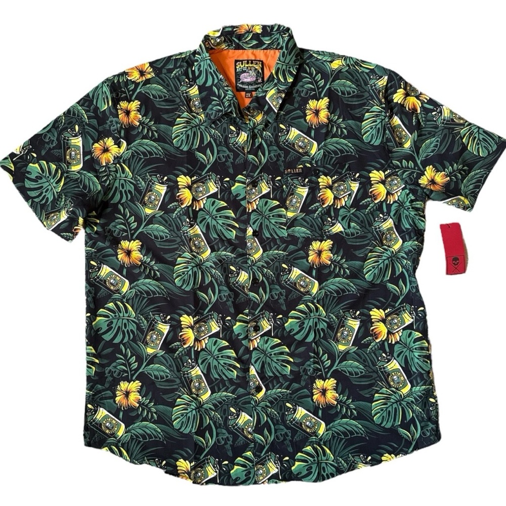 New Sullen Men's Beer Garden Woven Button Down Pool Shirt Beer Leaves 2XL